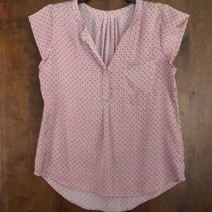 Liz Claiborne Red and White Cap Sleeve Blouse